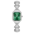 Women's green dial quartz watch with paved rhinestones and fan-shaped silver bracelet - Silver Case Green Dial