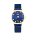 Reloj de cuarzo para mujer con correa de malla azul, caja dorada y diseño de esfera - Caja Azul Esfera Azul (Mujer)