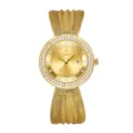 Reloj de lujo dorado para mujer con bisel de diamantes y correa de malla elegante - Caja dorada - esfera dorada (pequeña)