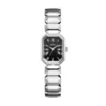 Montre quartz femme élégante avec bracelet argenté à facettes, boîtier octogonal et cadran noir chic. - Boîtier Argent Cadran Noir