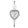 Yalalusi women heart dial pearl bangle watch elegant silver quartz wristwatch fashion accessory - Silver Case White Dial
