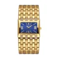 Reloj de mujer cuadrado de lujo con diamantes de imitación, esfera azul y pulsera dorada. - Caja dorada - esfera azul