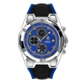 Reloj de cuarzo para hombre con correa de silicona azul, esfera de seis agujas y caja plateada. - Caja Plateada Esfera Azul