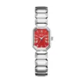 Montre quartz femme élégante cadran rouge bracelet métal argenté géométrique style mode. - Boîtier argenté et cadran rouge