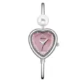Yalalusi heart-shaped dial pearl bangle watch for women, elegant quartz wrist watch jewelry. - Silver Case Pink Dial