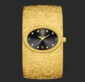 Reloj de cuarzo para mujer de pulsera dorada de lujo con esfera ovalada negra. - Caja Dorada Esfera Negra