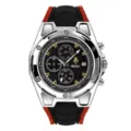 Reloj deportivo de hombre de cuarzo de seis agujas con correa de silicona negro rojo - Caja Plateada Esfera Negra