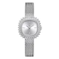Elegante reloj de cuarzo para mujer de malla plateada con un brillante bisel de estrás. - Caja Plateada Esfera Blanca