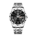 Yalalusi Herren Business Quarzarmbanduhr mit grossem Zifferblatt, Kalender und Metallarmband. - Silbernes Gehäuse Schwarzes Zifferblatt