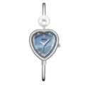 Yalalusi heart dial pearl bangle watch for women elegant quartz wrist watch fashion jewelry - Silver Case Blue Dial