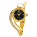 Elegante reloj de pulsera dorado para mujer con esfera negra elegante y brillantes zirconias. - Caja Dorada Esfera Negra