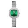 Reloj de cuarzo para mujer Yalalasi, correa de malla plateada, esfera ovalada verde con circonitas. - Caja de Plata Esfera Verde