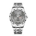 Silberne Herren Quarz Business Uhr mit grauem Zifferblatt, Diamant Indizes und Stahlarmband. - Silbergehäuse & graues Zifferblatt