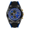 Reloj deportivo de cuarzo para hombre con esfera azul, correa de silicona negra y cronógrafo. - Caja Negra Esfera Azul