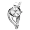 Yalalusi Reloj Pulsera Plateado Mujer, Diseño Curvo Diamantes Cuarzo Moda Elegante - Caja Plateada Esfera Blanca