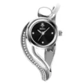 Yalalusi silver bangle watch, luxury women timepiece with black dial and crystal strap. - Silver Case Black Face