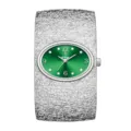 Yalalusi reloj de pulsera para mujer, elegante esfera ovalada verde, cuarzo plateado - Caja de Plata Esfera Verde
