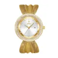 Elegant women luxury watch with gold candy mesh strap and sparkling crystal bezel design. - Gold Case - White Dial (Large)