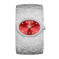 Yalalusi reloj de pulsera para mujer esfera ovalada elegante reloj cuarzo lujo plata - Caja Plateada Esfera Roja