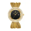 Luxury gold women's watch with rhinestone bezel, black dial and unique candy mesh strap style. - Gold Case - Black Dial (Large)