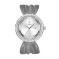 Silver luxury women rhinestone wristwatch with unique mesh strap elegant quartz timepiece. - Silver Case - White Dial (Large)