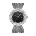 Silver rhinestone women watch with mesh ribbon strap and black dial luxury quartz timepiece - Silver Case - Black Dial (Large)