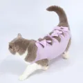 Breathable cat recovery suit for post-surgery care, cute purple pet clothes with bows. - L (Recommended 6-9kg) / Light Purple