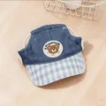 Bonito sombrero de sol vaquero para mascotas con ala de cuadros y parche de oso adorable. - M (gorro talla única) / Sombrero / Gorro de oso vaquero
