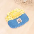 Bonito sombrero de sol para mascotas con ala de denim cuadros amarillos y pollito de peluche - M (gorro talla única) / Sombrero / Gorro de pollito a cuadros amarillos