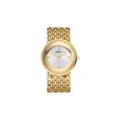 Reloj de mujer dorado con correa de cadena calada y esfera redonda, elegante estilo vintage. - Caja dorada con diamantes y esfera blanca