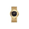 Reloj de cuarzo de lujo para mujer con correa de cadena dorada y elegante esfera negra. - Caja dorada con diamantes y esfera negra