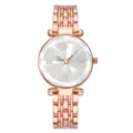 Elegante reloj de cuarzo para mujer en oro rosa con esfera facetada y correa metálica. - Caja de oro rosa - esfera blanca