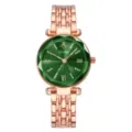 Elegante reloj de cuarzo para mujer en oro rosa con una impresionante esfera de cristal verde. - Caja de oro rosa - esfera verde