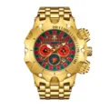 Luxury gold chronograph men's watch with roulette dial and stainless steel bracelet. - Gold Case with Red and Green Dial