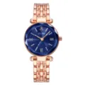 Reloj de cuarzo para mujer en oro rosa con esfera azul facetada y cristales. - Caja de oro rosa - esfera azul