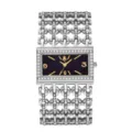 Reloj de cuarzo de lujo para mujer con pedrería brillante y correa con diseño de lazo. - Caja plateada - Esfera cielo estrellado