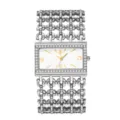 Luxus Strass Damen Quarzuhr mit Schleife Kette Armband und weißem Zifferblatt elegant - Silbernes Gehäuse Weißes Zifferblatt