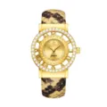 Reloj de cuarzo mujer tono dorado correa estampado serpiente bisel cristal SKU - Amarillo Dorado