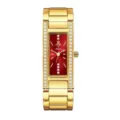 Elegante reloj de pulsera de cuarzo para mujer con correa dorada y esfera de estrás. - Esfera Oro Rojo