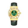 Reloj de cuarzo para mujer Yalalusi con correa de piel con estampado de serpiente y bisel brillante. - Verde