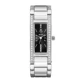 Reloj de pulsera de cuarzo rectangular de acero inoxidable para mujer con brillantes estrás. - Plata Cara Negra