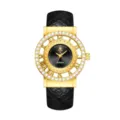 Reloj de cuarzo para mujer Yalalusi con esfera de cristal y correa de cuero con piel de serpiente. - Negro