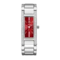 Elegante reloj de cuarzo YaLalusi esfera roja cristales brillantes plateado. - Esfera Plata Rojo