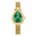 Elegante reloj de cuarzo para mujer con forma de gota dorada y esfera verde con diamantes - Caja Dorada - Esfera Verde