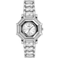 Reloj de cuarzo mujer octogonal plateado de lujo con diamantes brillantes y pulsera metal - Caja Plateada Esfera Blanca