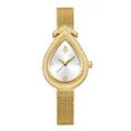 Elegante reloj de cuarzo con diamantes en forma de gota de oro con correa de malla. - Caja Dorada Esfera Blanca