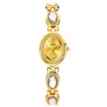 Élégante montre bracelet pour femme dorée avec maillons cristaux et cadran ovale rétro chic. - Boîtier Or Cadran Or