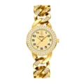 Reloj de mujer con cadena dorada de lujo con bisel de estrás brillante y esfera elegante. - Caja Dorada Esfera Dorada