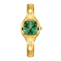 Reloj de mujer dorado de lujo con esfera tonneau verde, índices de cristal y correa geométrica. - Caja Dorada Esfera Verde
