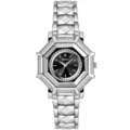 Luxury women quartz watch silver metal strap octagonal rhinestone dial fashion wristwatch - Silver Case Black Face